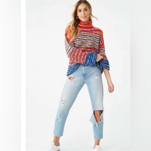 FOREVER 21 Marled Turtleneck Sweater Colorful Women Large Oversized Chunky Knit - Picture 9 of 9